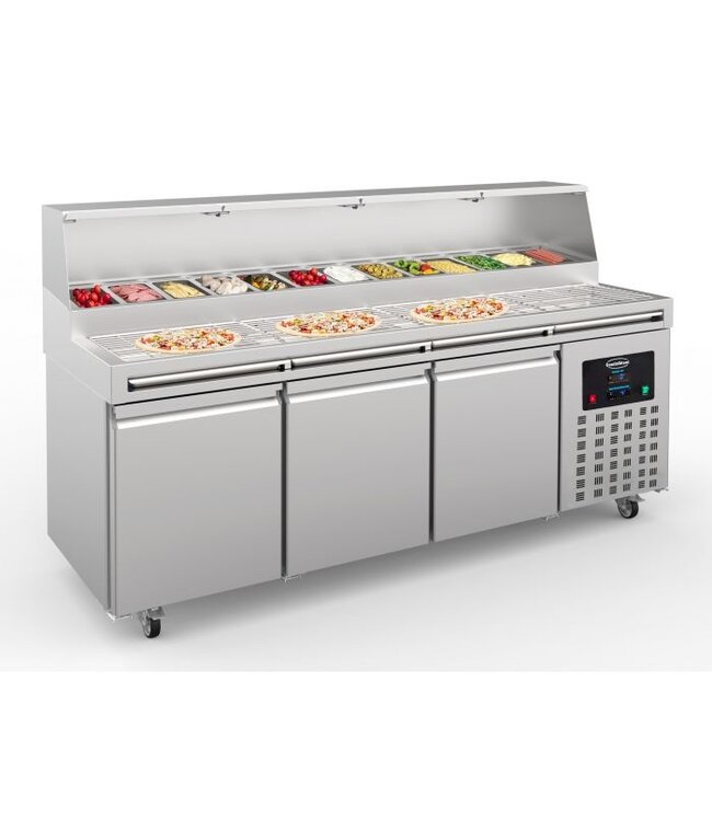 Pizzawerkbank 3 deuren en 13x1/3 GN Pan 2370x850x1360 mm (bxdxh) - Combisteel