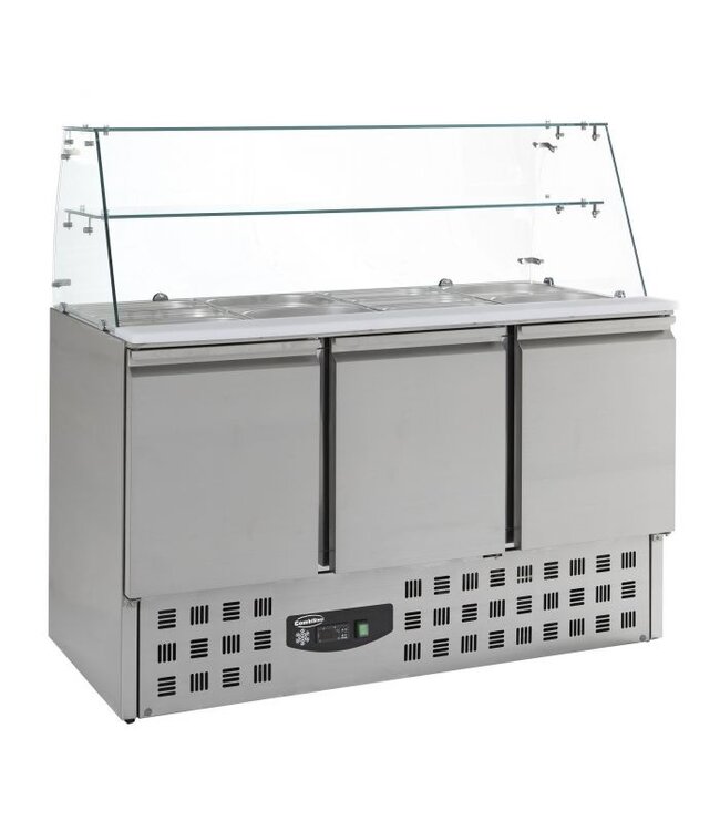 Saladette gekoeld met glasopstand 3 deuren 1365x700x850/1310 mm (bxdxh)  Compact Line - Combisteel