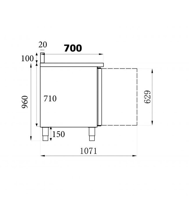 Koelwerkbank rand 4 deuren 2230x700x850/950 mm (bxdxh) Standard Line - Combisteel