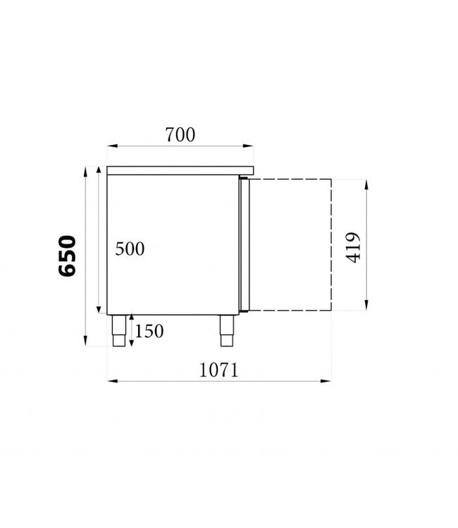 Koelwerkbank 650 hoog 3 deuren 1795x700x650 mm (bxdxh) Standard Line - Combisteel