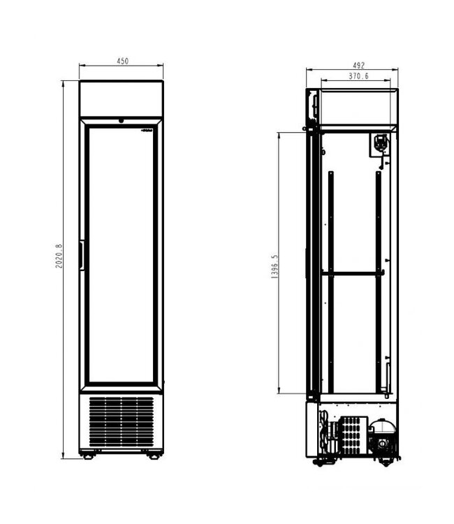 Flessenkoelkast glasdeur zwart 232 ltr 450x497x2024 mm (bxdxh) - Combisteel