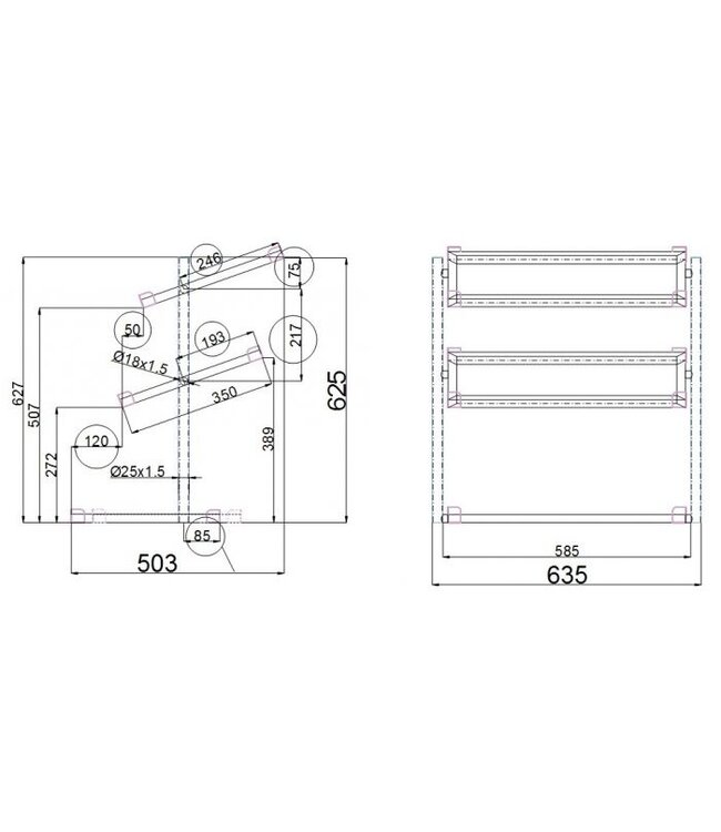 Broodmanden etagere 3 hoog breed 620x335x760 mm (bxdxh) - Combisteel