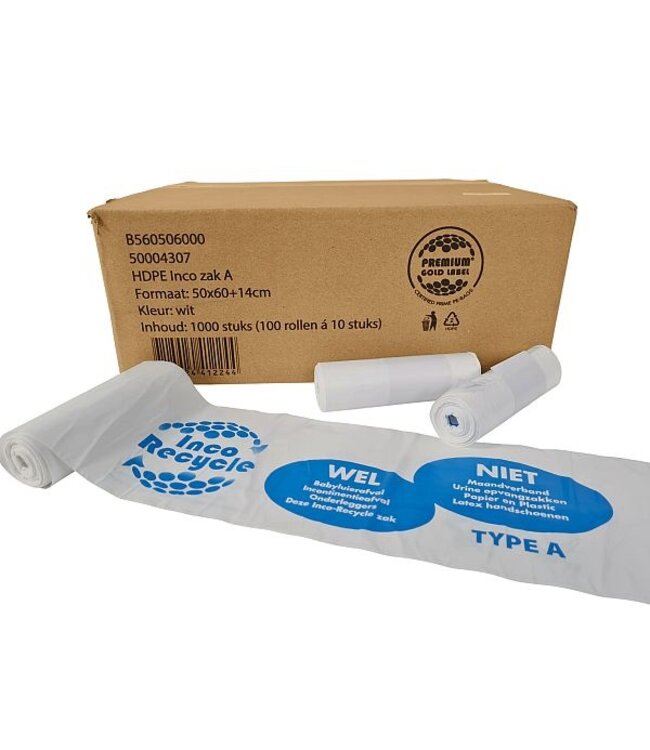 Incontinentieafvalzak 50x60 cm HDPE wit | prijs & verp per 1000 stuks