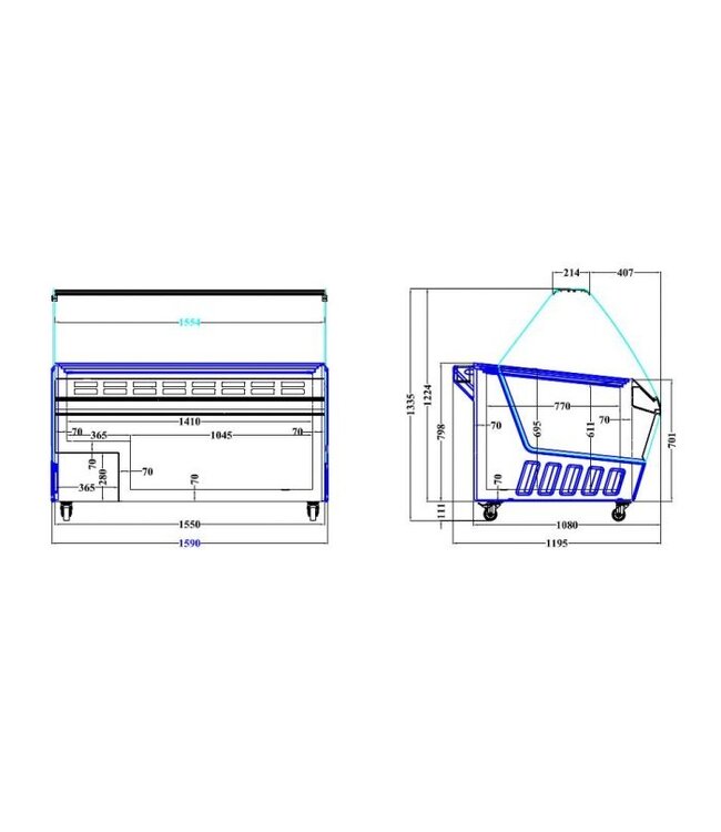 Schepijsvitrine Hawai 16x5Ltr 1590x1195x1335 mm (bxdxh) - Combisteel