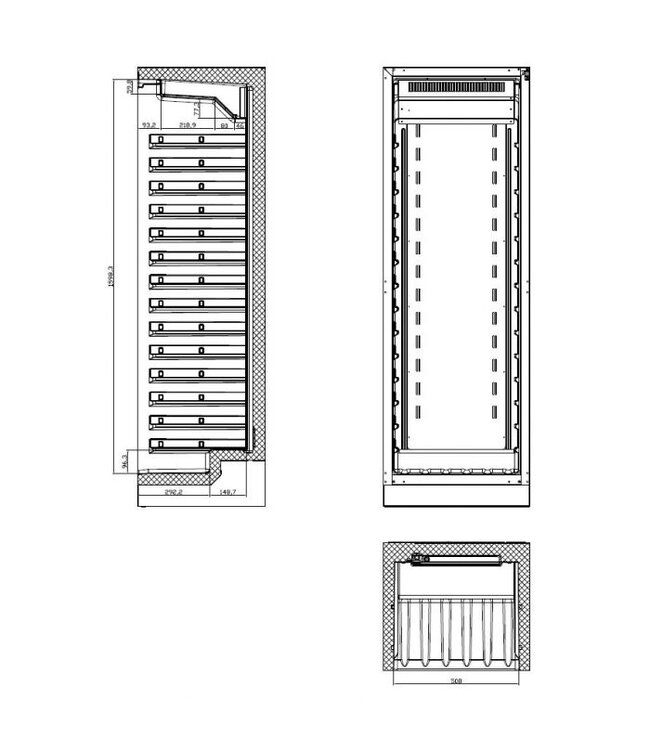Wijnkoelkast 122 flessen 325 ltr (bruto inh.) 1 zone 595X570X1780 mm (bxdxh) +5°C tot +20°C - Combisteel