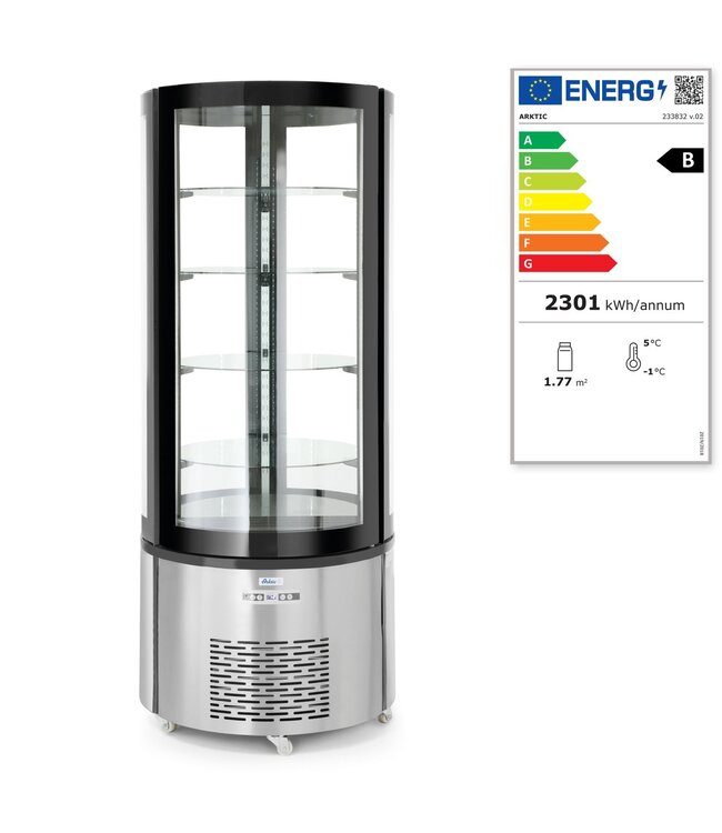 Gebaksvitrine Ø680x(h)1750 mm rond 0°C tot 6°C met LED verlichting - Arktic