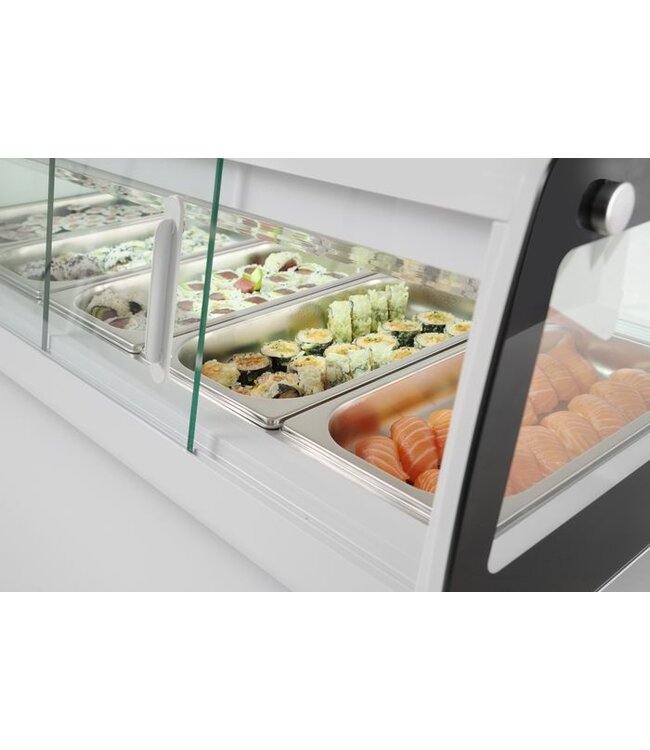 Sushivitrine 5x GN 1/3 1307x450x330 (bxdxh) 3°C tot 7°C - Arktic