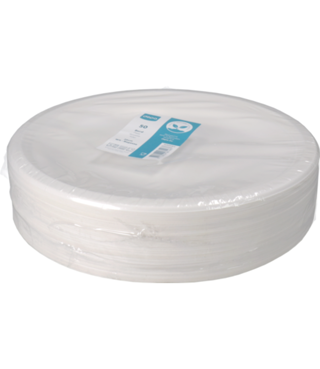 Bord disp suikerriet 26 cm Ø wit | prijs & verp per 50 stuks