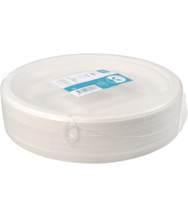 Bord disp suikerriet 23 cm Ø wit | prijs & verp per 50 stuks