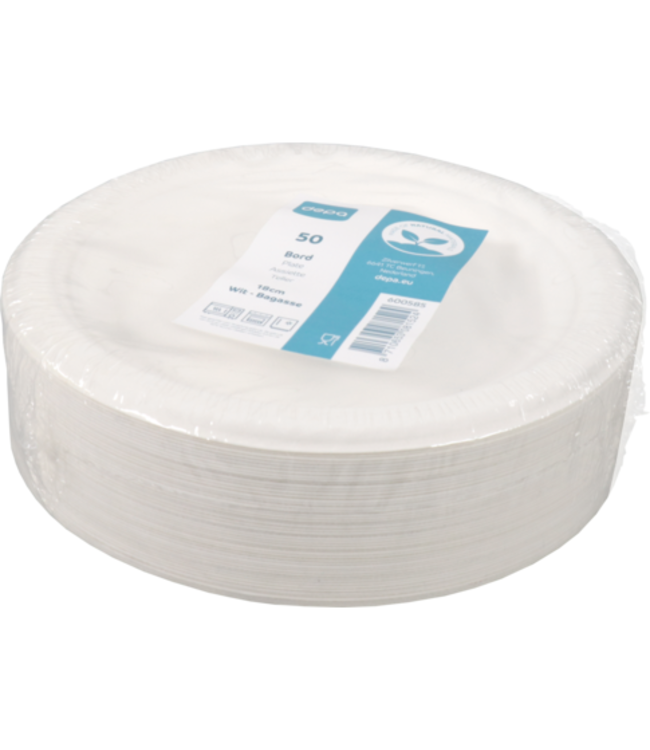 Bord disp suikerriet 18 cm Ø wit | prijs & verp per 50 stuks