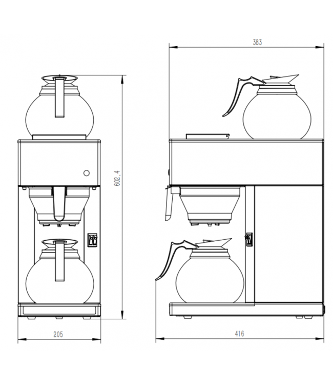 Koffiezetapparaat met 2 glas-kannen 1,8 ltr - Combisteel
