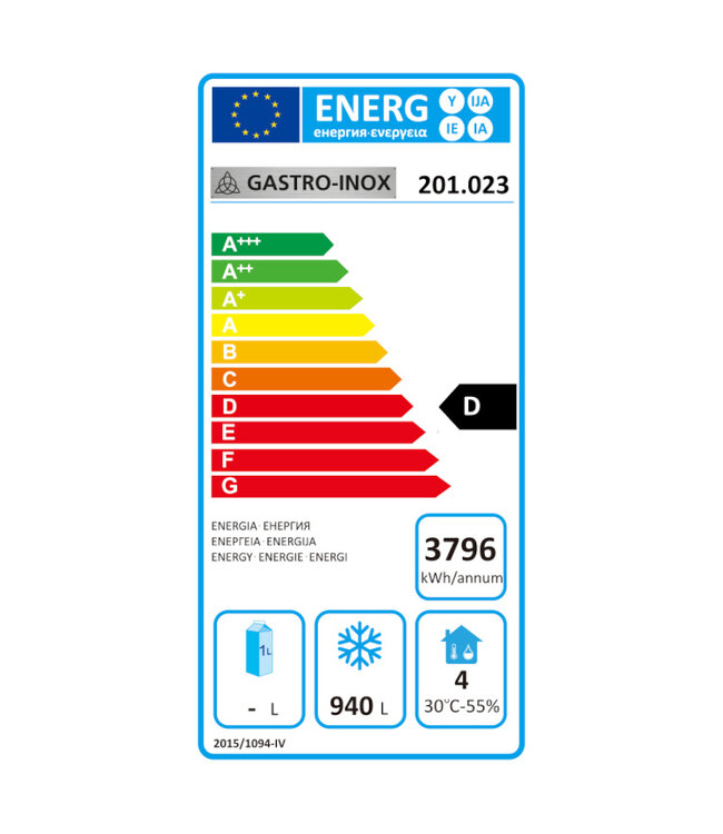 Vrieskast 1200/940 ltr (br/netto inh.) 1340x810x2000 mm (bxdxh) -20°C tot -15°C wit - Gastro-Inox
