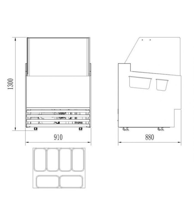 Schepijsvitrine Komodo 6x5 ltr 910x880x1300 mm (bxdxh) - Combisteel