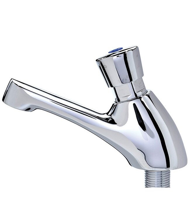 Fonteinkraan met waterbesparende drukknopbediening korte uitloop bovenzijde - Gastro-Inox