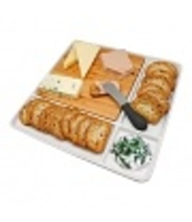 Serveerplateau vierkant met snijplank bamboe 290x290 mm- Porselein