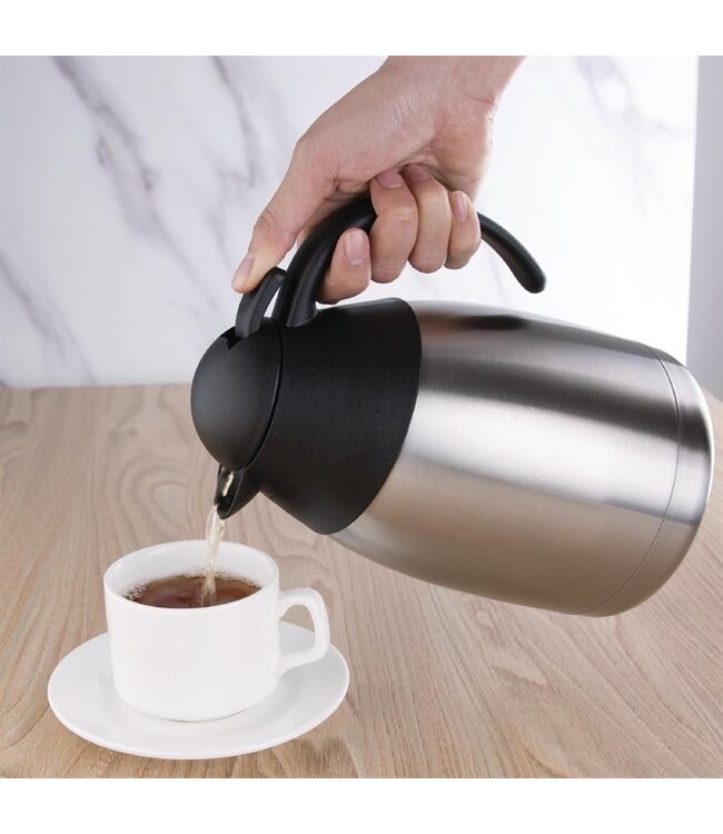 Isoleerkan 1,5 ltr dubbelwandig rvs/zwart met drukknop  Ø138x(h)231 mm - Fusion Basic