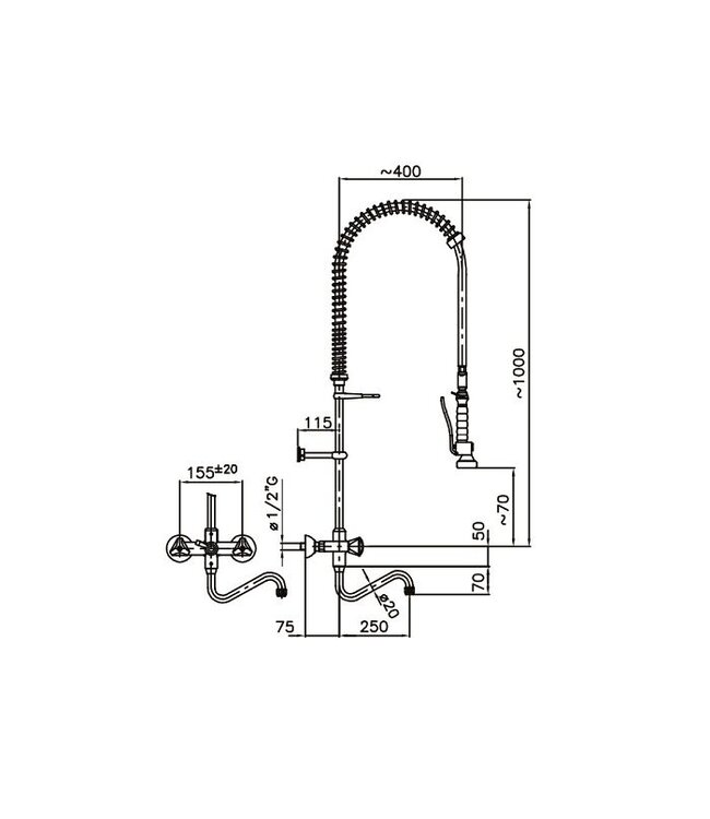 Spoeldouche wandmodel - Combisteel