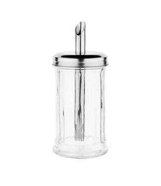 Suikerstrooier Ø75x(h)175 mm glas/RVS Ø19mm tuit