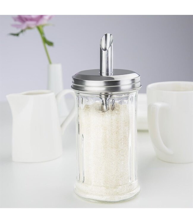 Suikerstrooier Ø75x(h)175 mm glas/RVS Ø19mm tuit