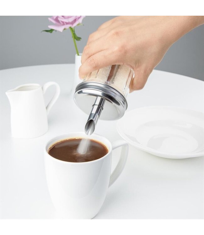 Suikerstrooier Ø75x(h)175 mm glas/RVS Ø19mm tuit