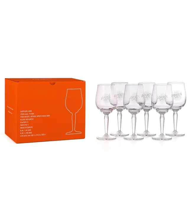 Aperol Spritz glas bedrukt | prijs & verp per 6 stuks Nog 6 stuks beschikbaar OUTLET !!
