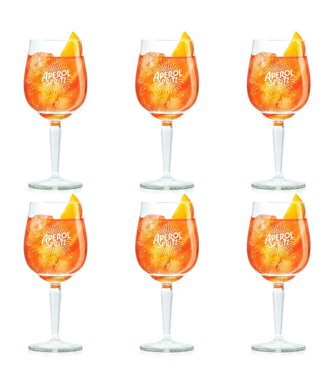 Aperol Spritz glas bedrukt | prijs & verp per 6 stuks Nog 6 stuks beschikbaar OUTLET !!