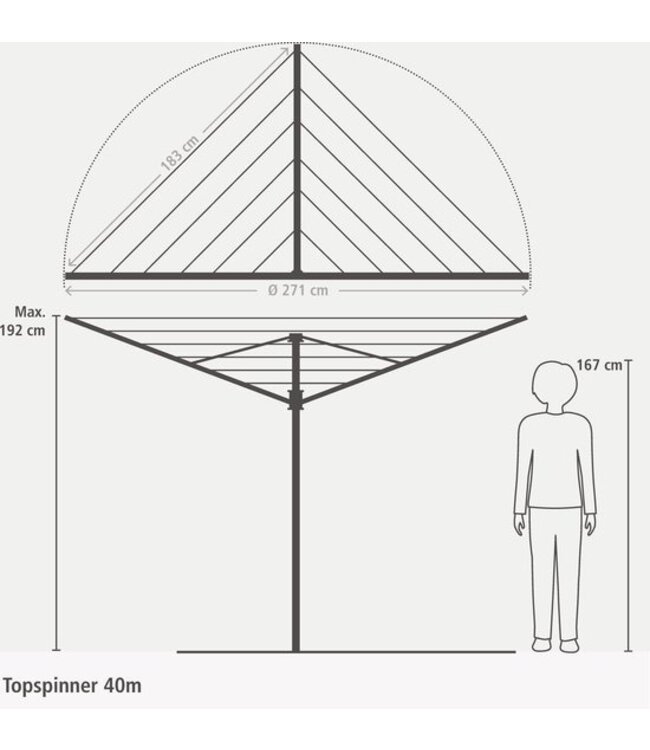 Droogmolen 40 mtr met metalen grond anker metallic grey - Brabantia