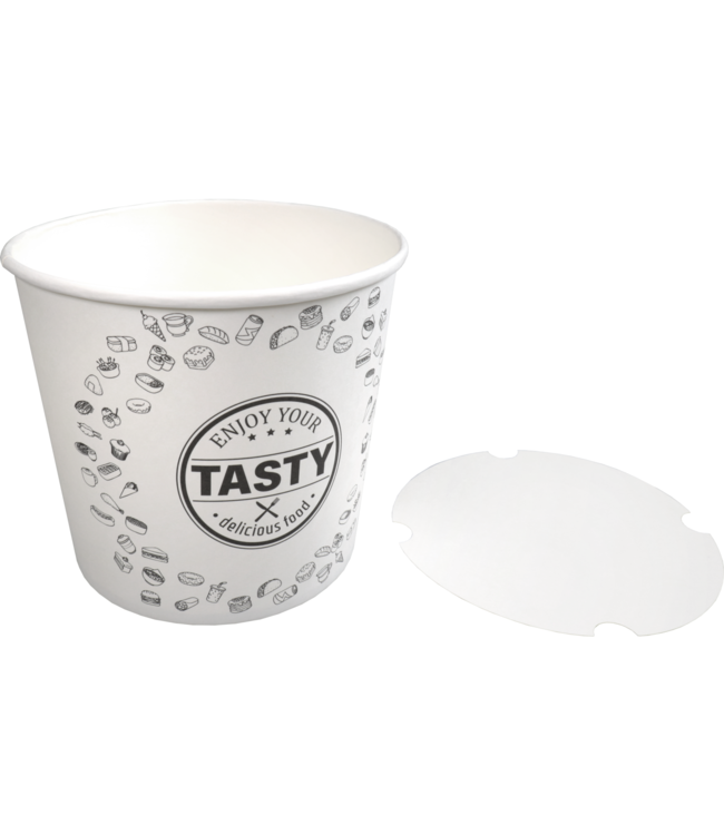 Foodbucket disp karton/PE 2,15 ltr wit Ø180x(h)160 mm met deksel | prijs & verp per 25 stuks