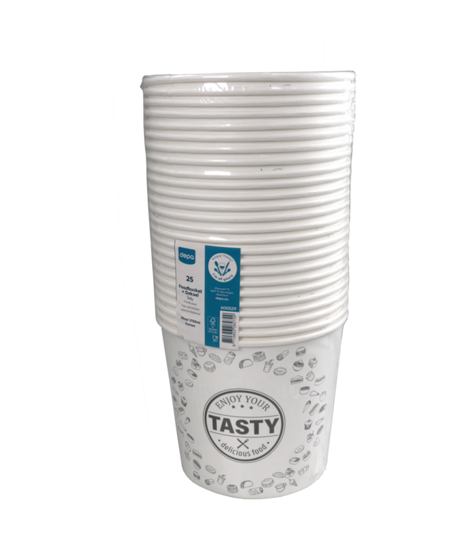 Foodbucket disp karton/PE 2,15 ltr wit Ø180x(h)160 mm met deksel | prijs & verp per 25 stuks