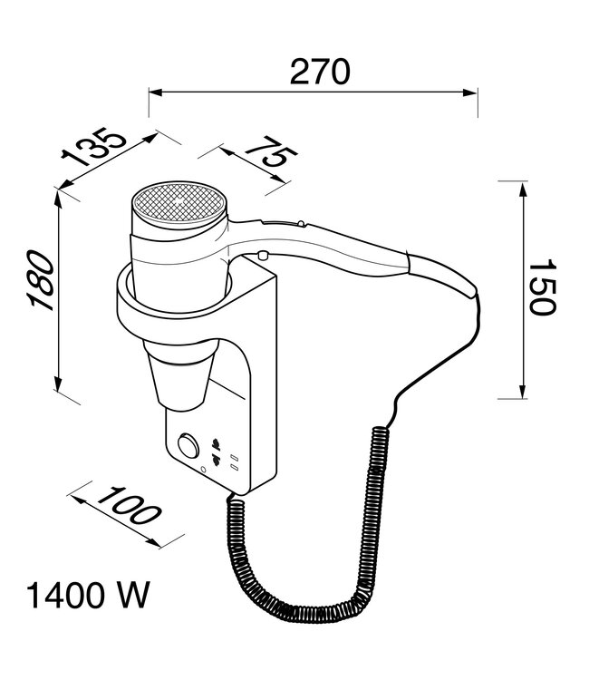Haardroger 270x135x180 mm (bxdxh) 3 snelheden 110V & 220V - Geesa