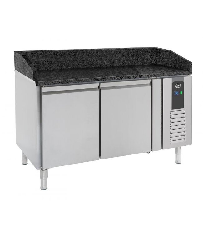 Pizzawerkbank 1510x800x1000 mm (bxdxh) 2 deurs met zwart graniet werkblad - Combisteel