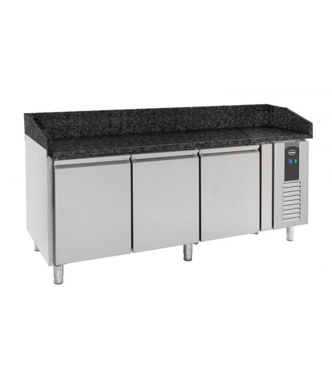 Pizzawerkbank 2025x800x1000 mm (bxdxh) 3 deurs met zwart graniet werkblad - Combisteel