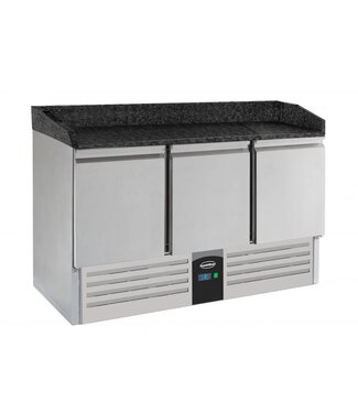 Combisteel Pizzawerkbank 1400x700x1020 mm (bxdxh) 3 deurs met zwart graniet werkblad - Combisteel
