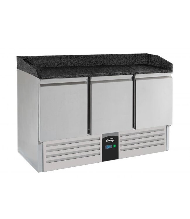 Pizzawerkbank 1400x700x1020 mm (bxdxh) 3 deurs met zwart graniet werkblad - Combisteel