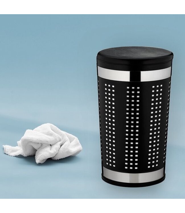 Wasbox met deksel zwart - Metaal 30,5 x 30,5 x 58 cm