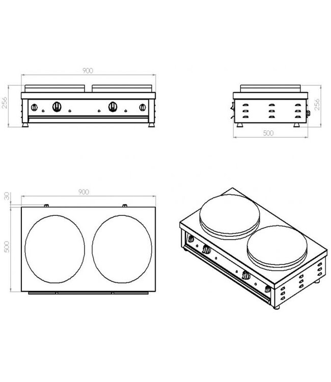 Crepe machine 2x Ø40 cm 220V/3000W 900x520x245 mm (bxdxh) - Combisteel