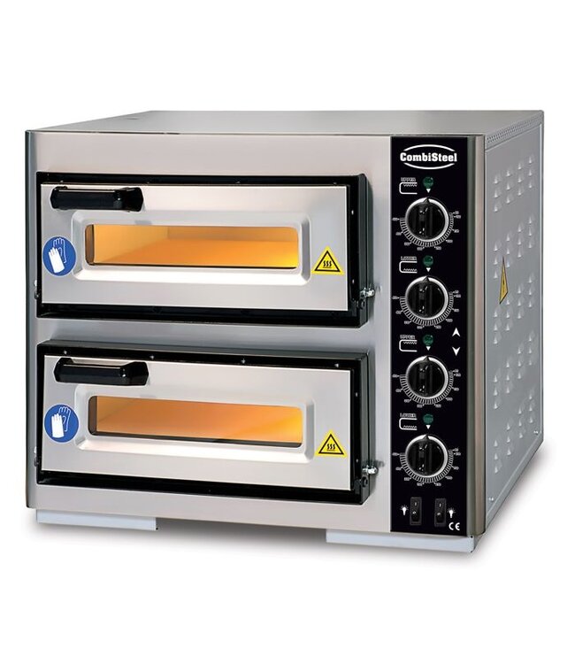 Pizzaoven 630x630x530 mm (bxdxh) 7kW/400V 2x Ø39 cm met 2 kamers met raam + verlichting  - Combisteel