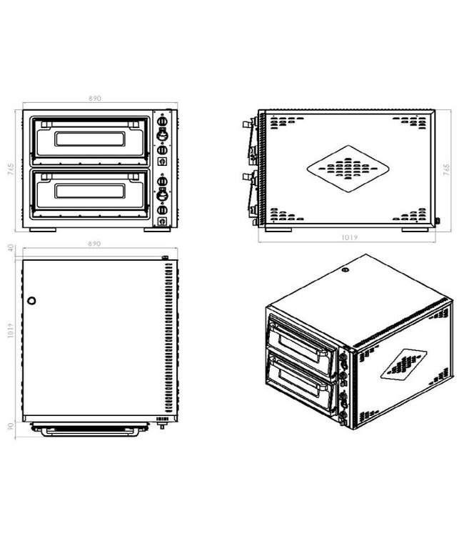 Pizzaoven 890x1100x760 mm (bxdxh) 12kW/400V 6+6x Ø30 cm met 2 kamers met raam + verlichting - Combisteel