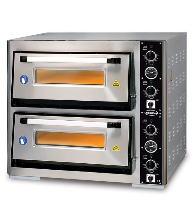 Pizzaoven 890x810x760 mm (bxdxh) 10kW/400V 4+4x Ø30 cm met 2 kamers met raam + verlichting - Combisteel