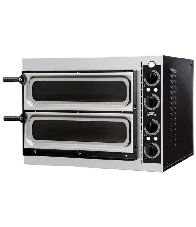 Pizzaoven 568x500x430 mm (bxdxh) 2,4kW/230V 2x Ø32 cm met 2 kamers met raam - Combisteel
