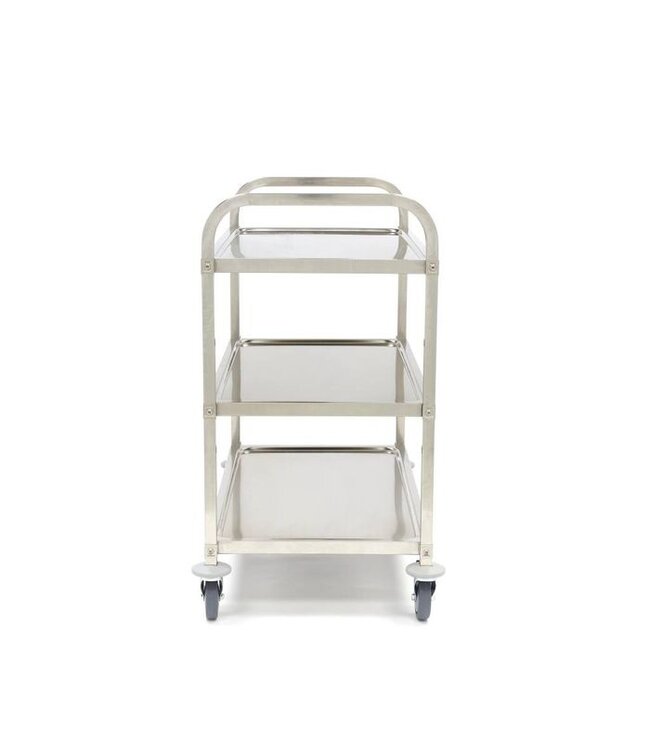 Serveerwagen 950x510x940 mm (bxdxh) RVS 3-bladen 4 zwenkwielen, 2 geremd