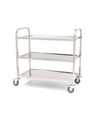 Budget Serveerwagen 950x510x940 mm (bxdxh) RVS 3-bladen 4 zwenkwielen, 2 geremd