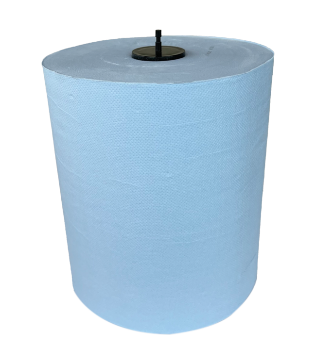 M/EP Handdoekrol 150 mtr x 21 cm 2-laags blauw cellulose Matic | prijs & verp per 6 rol