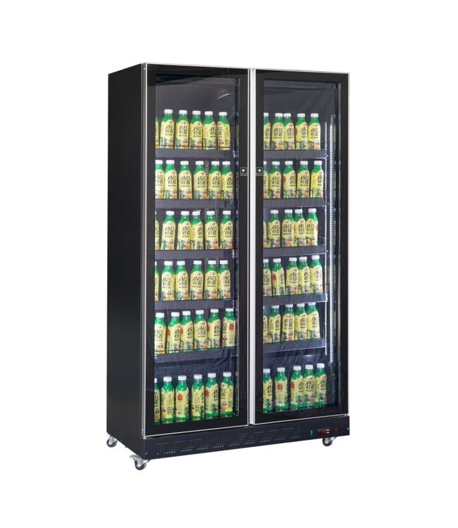 Koelkast 2 Glasdeuren Zwart 1100x600x1980 mm (bxdxh) - Combisteel