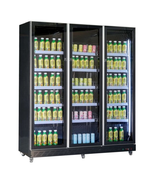 Koelkast 3 Glasdeuren Zwart 1680x600x1980 mm (bxdxh) - Combisteel