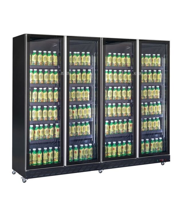 Koelkast 4 Glasdeuren zwart 2240x600x1980 mm (bxdxh) - Combisteel