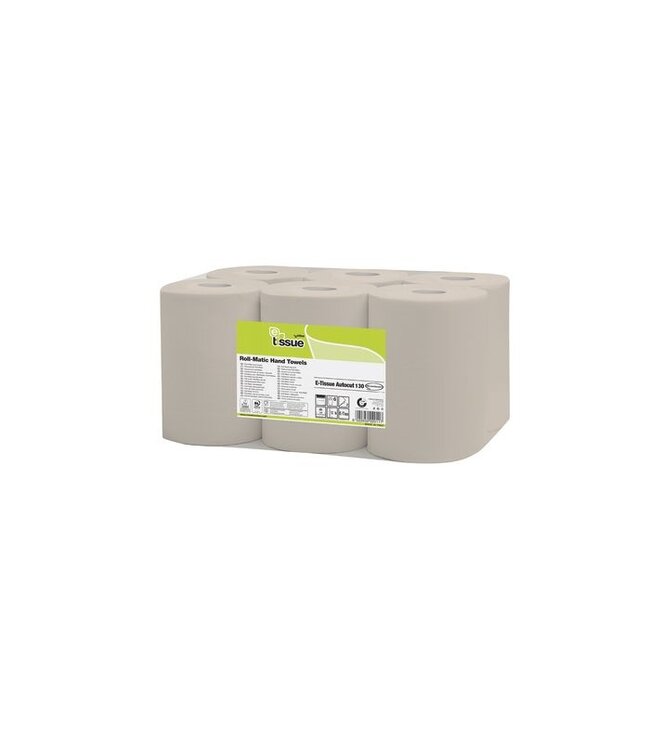 E-Tissue Handdoekrol 130 mtr x 20 cm 2-laags naturel recycled| prijs & verp per 6 rol