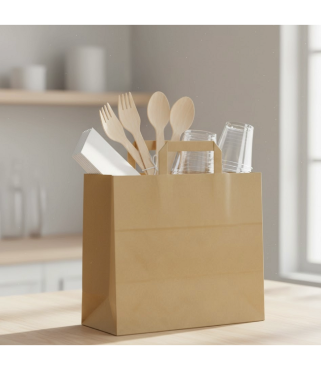 Tas papier 26/17x26 cm (b/dxh) 70gr/m² snacktas bruin platte greep | prijs & verp per 400 stuks