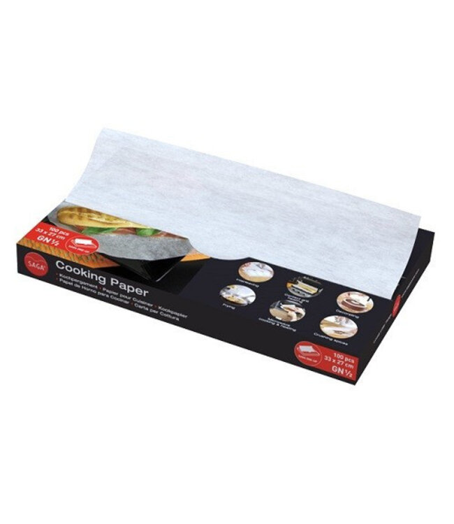 Bakpapier 1/2 GN 330x270 mm tot 220°C dispenserdoos - Saga | prijs & verp per 100 vel