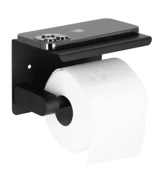 Toiletrolhouder met plank zwart - Staal